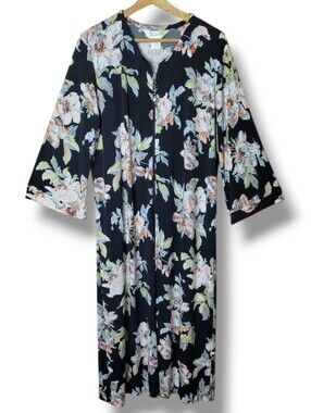 Vintage Diamond Tea Floral Robe Housecoat Pockets Size Large